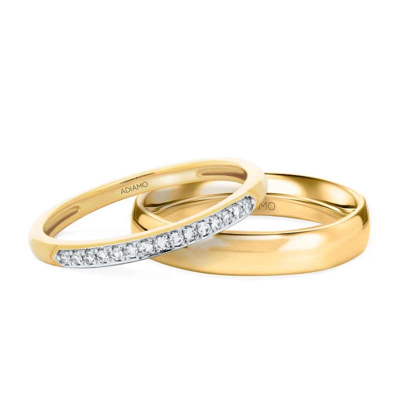 Obrączki ślubne, dwukolorowe złoto, diamenty, 1,5mm i 4mm: 9, 25 - zdjęcie: 1