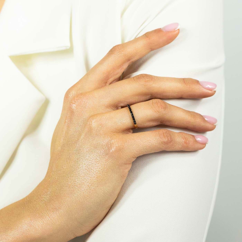 Pierścionek z czarnymi diamentami, z żółtego złota pr. 585: 8 - zdjęcie: 2