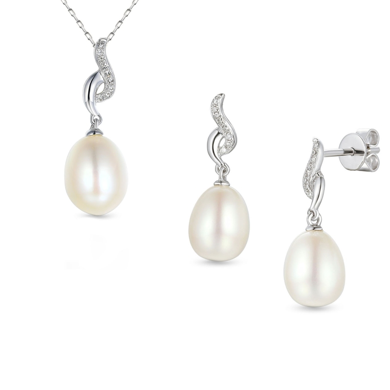 Komplet biżuterii z perłami i diamentami (Komplet 55719) - zdjęcie: 1
