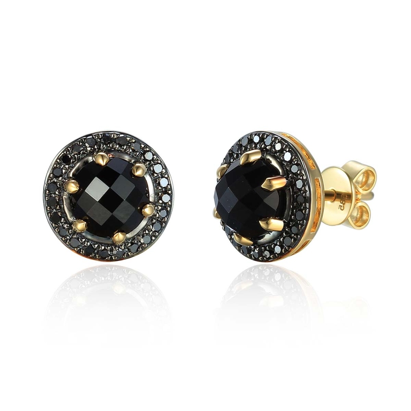 Kolczyki z czarnym agatem i czarnymi diamentami (E77950 Y S BAG) - zdjęcie: 1