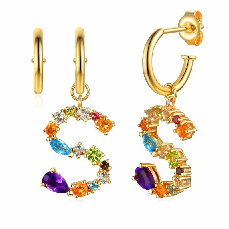 Kolczyki litera S z kamieniami półszlachetnymi  (E82574 Y S) - zdjęcie: 1