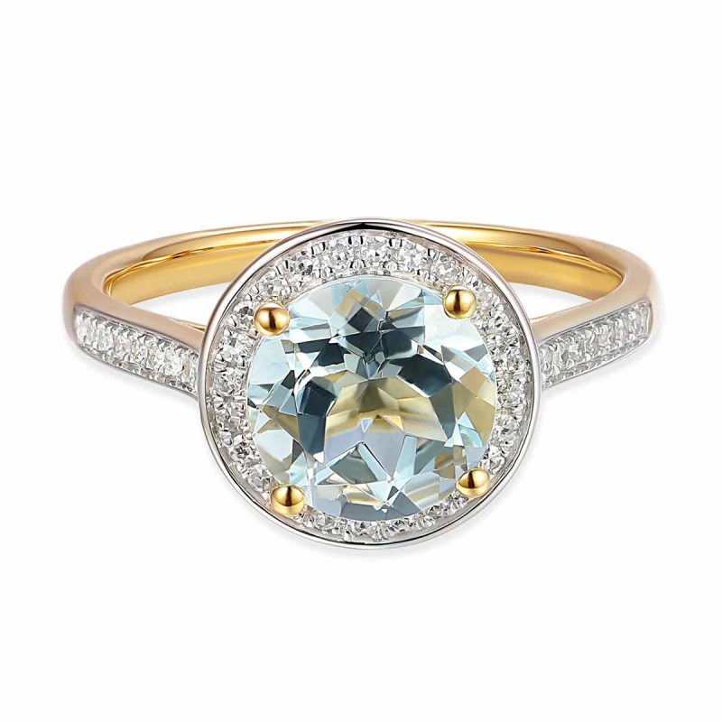 Pierścionek z akwamarynem i diamentami (R75601 Y AQ): 10 - zdjęcie: 2