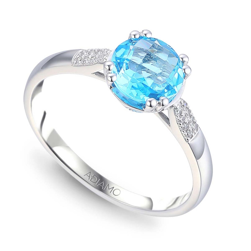 Pierścionek z niebieskim topazem i diamentami (R82457 W BT): 7 - zdjęcie: 1