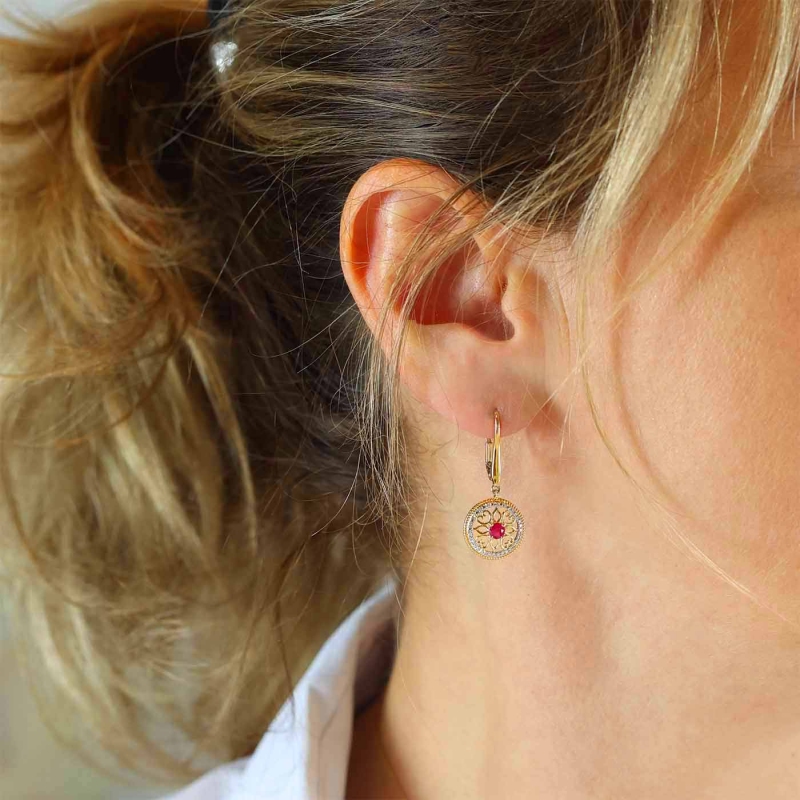 Kolczyki z rubinami i diamentami (E86858 Y P RU) - zdjęcie: 2