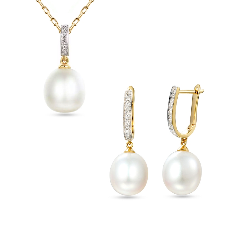 Komplet biżuterii z perłami i diamentami (Komplet 21600) - zdjęcie: 1