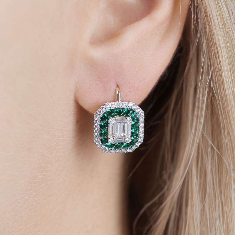 Kolczyki ze szmaragdami laboratoryjnymi (E98892 Y P LGEM) - zdjęcie: 2