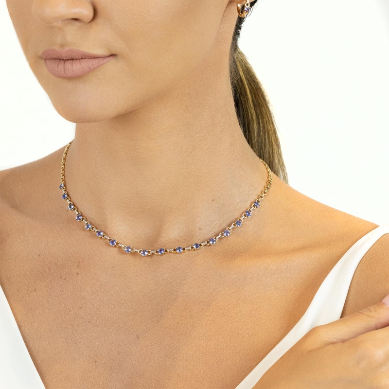 Kolia z tanzanitami i diamentami (N09796 Y T) - zdjęcie: 2