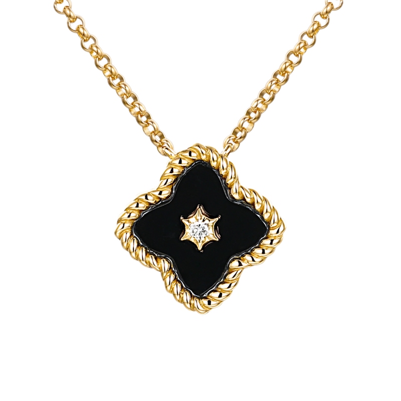 Naszyjnik z czarnym agatem i diamentem (N12141 Y G BAG) - zdjęcie: 1