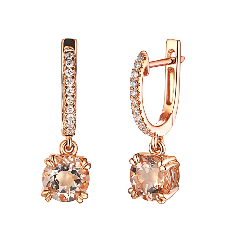 Kolczyki z morganitami i diamentami (E82484 R A MR) - zdjęcie: 1