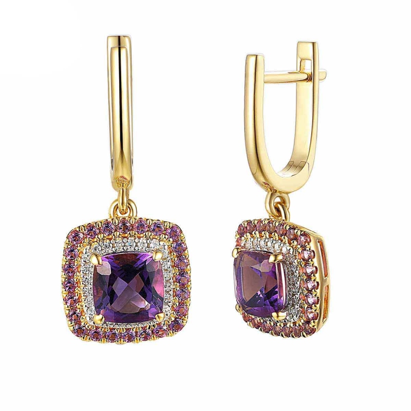 Kolczyki z ametystami i diamentami (E88811 Y A AM) - zdjęcie: 1