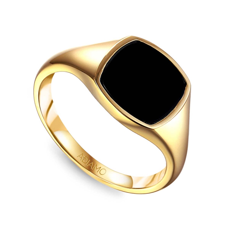 Sygnet złoty z czarnym agatem (R81710 Y BAG): 7 - zdjęcie: 1