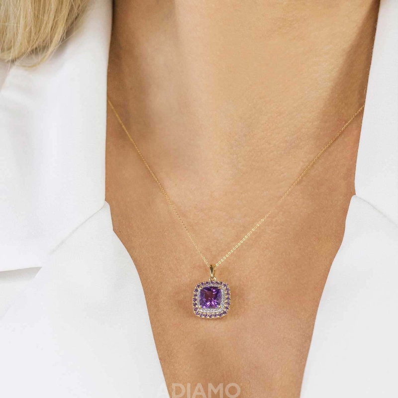 Zawieszka z ametystami i diamentami (P88811 Y AM) - zdjęcie: 2