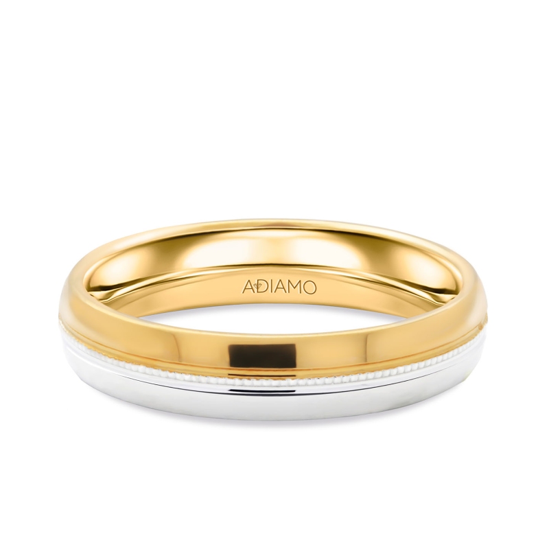 Obrączka ślubna męska, dwukolorowe złoto, półokrągła, 4 mm: 17 - zdjęcie: 1