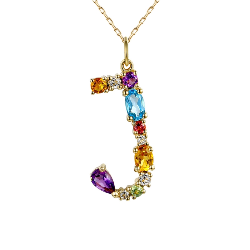 Zawieszka literka J z kolorowymi kamieniami (P81824 Y) - zdjęcie: 1