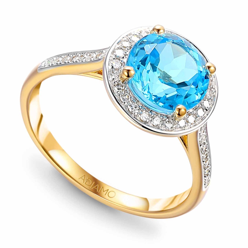 Pierścionek z niebieskim topazem i diamentami (R75601 Y BT): 10 - zdjęcie: 1