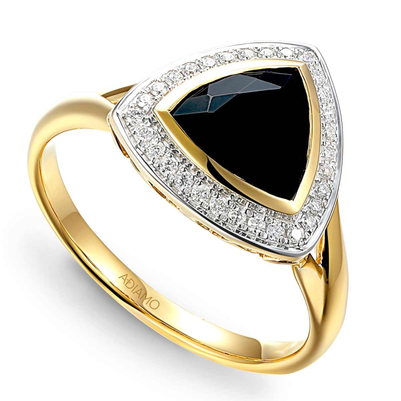 Pierścionek z czarnym agatem i diamentami (R56809 Y BAG): 10 - zdjęcie: 1