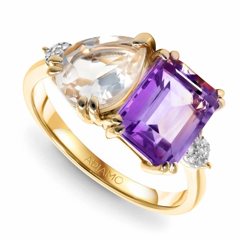 Pierścionek z ametystem, białym topazem i diamentami (R93893 Y D AM): 7 - zdjęcie: 1