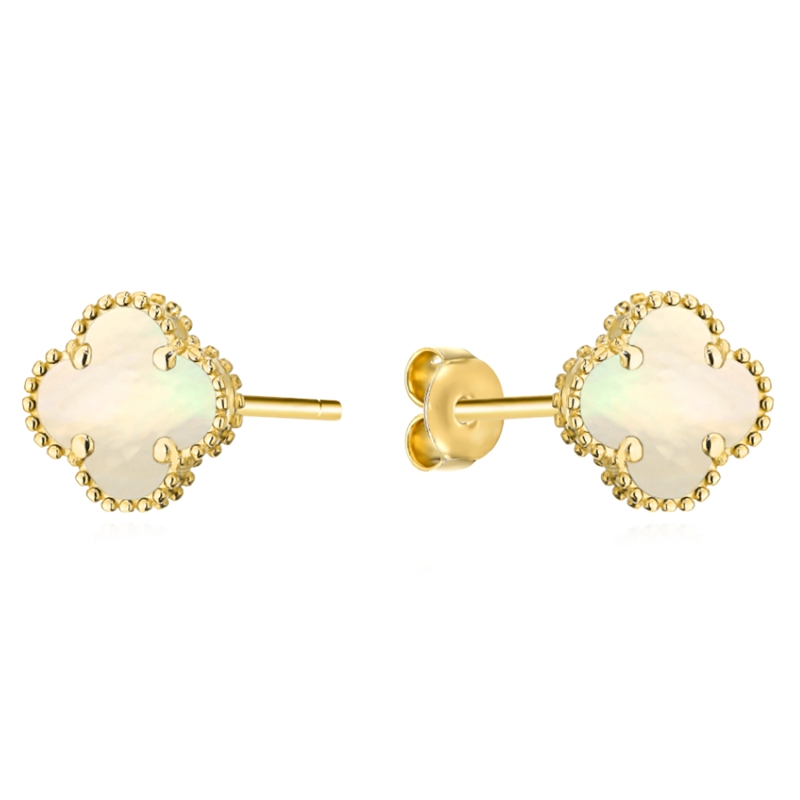 Kolczyki złote koniczynki z masą perłową (E70703 Y S) - zdjęcie: 1