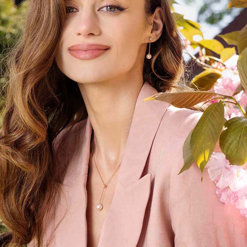 Kolczyki wiszące z perłami i diamentami (E81536 Y S) - zdjęcie: 2