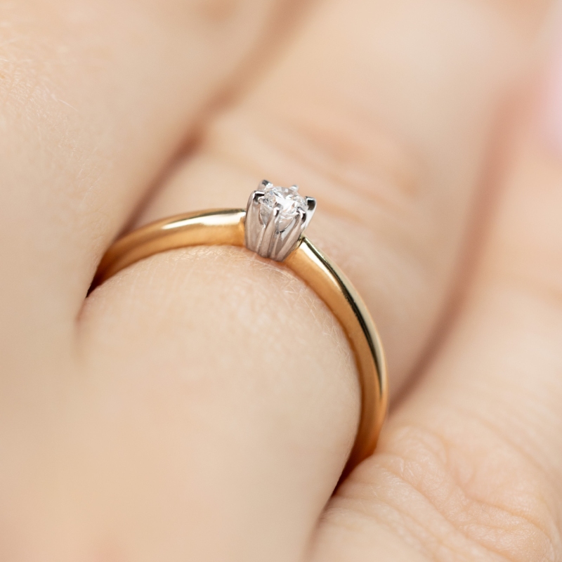 Pierścionek z diamentem, dwukolorowe złoto pr.585 R34130 0,10ct: 10 - zdjęcie: 5