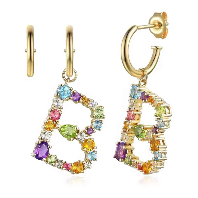 Kolczyki literka B z kamieniami naturalnymi (E85061 Y S) - zdjęcie: 1