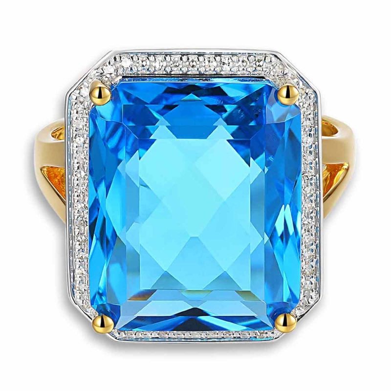 Pierścionek z niebieskim topazem i diamentami (R33406 Y BT): 7 - zdjęcie: 3