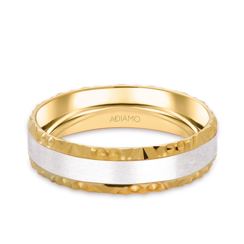 Obrączka ślubna męska, dwukolorowe złoto, trapezowa, 6 mm: 17 - zdjęcie: 1