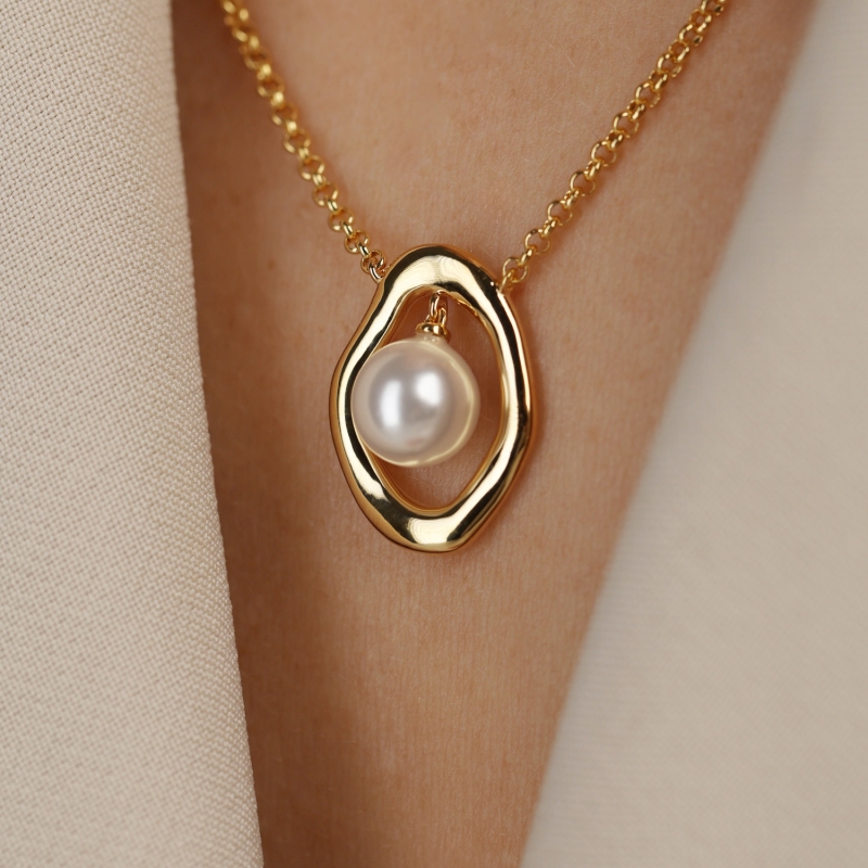 Naszyjnik srebrny pozłacany z perłą (N12641 Y PL 925) - zdjęcie: 3