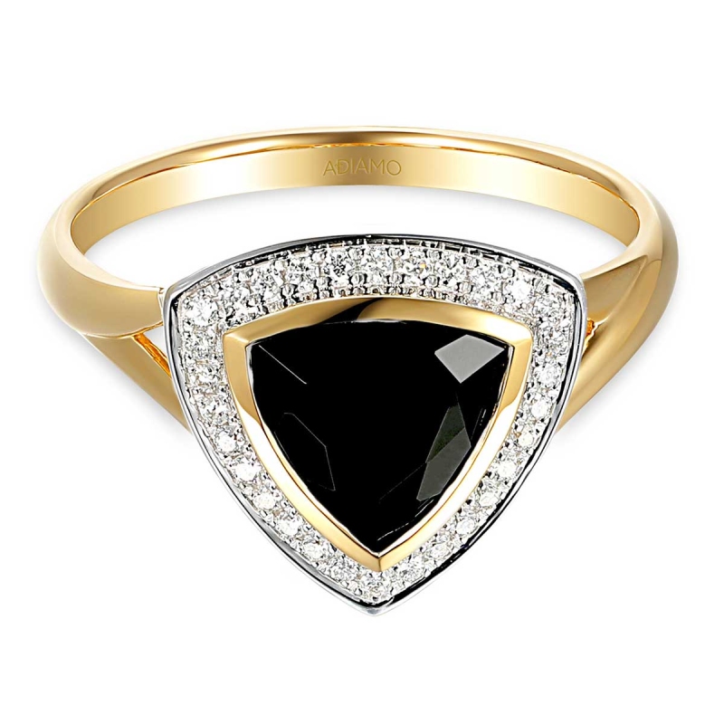 Pierścionek z czarnym agatem i diamentami (R56809 Y BAG): 10 - zdjęcie: 3