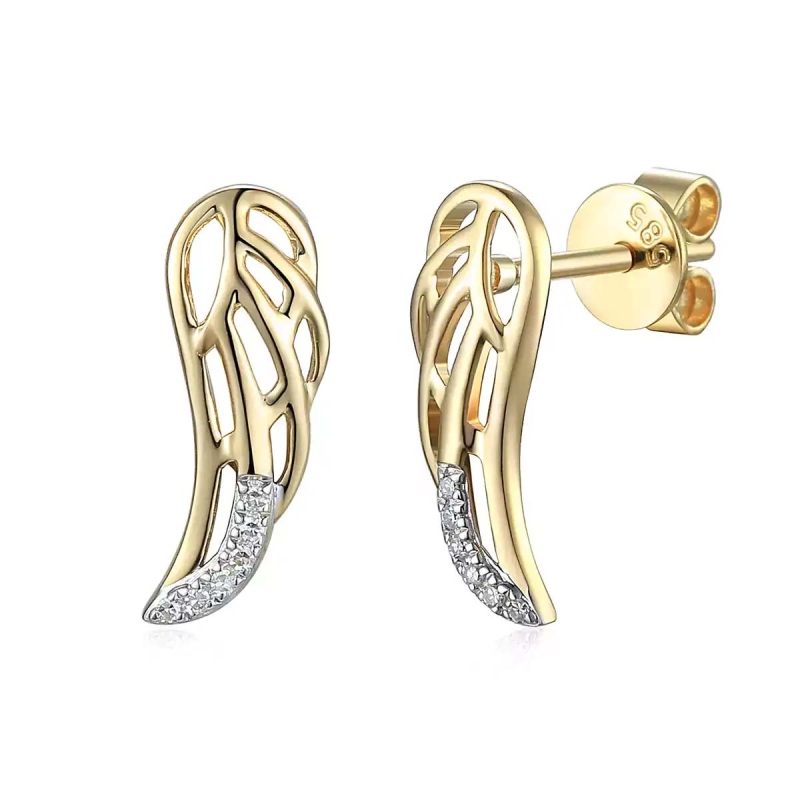 Kolczyki z diamentami, skrzydła, żółte złoto (E79528 Y S) - zdjęcie: 1