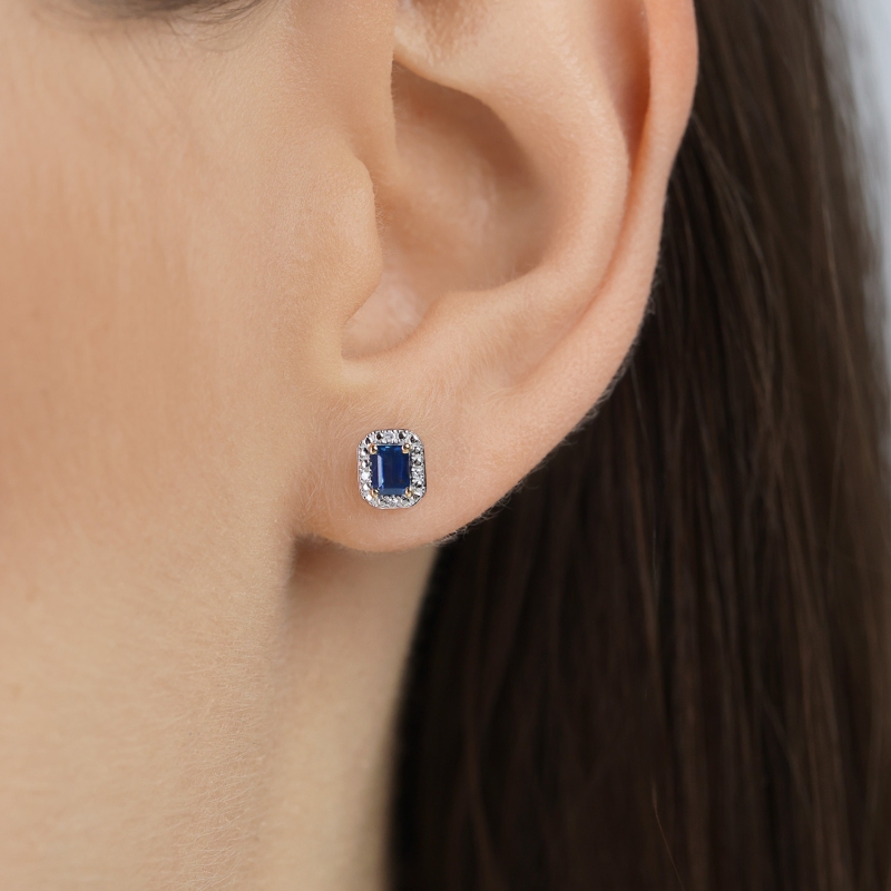 Kolczyki z szafirami i diamentami (E69346 Y S SA) - zdjęcie: 2