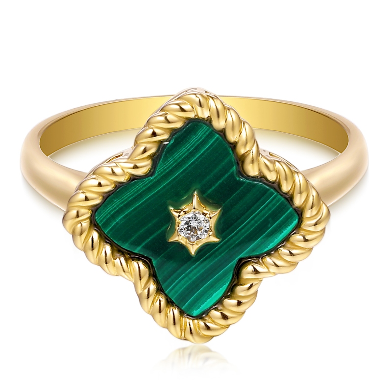 Pierścionek z malachitem i diamentami (R98240 Y MA): 10 - zdjęcie: 2