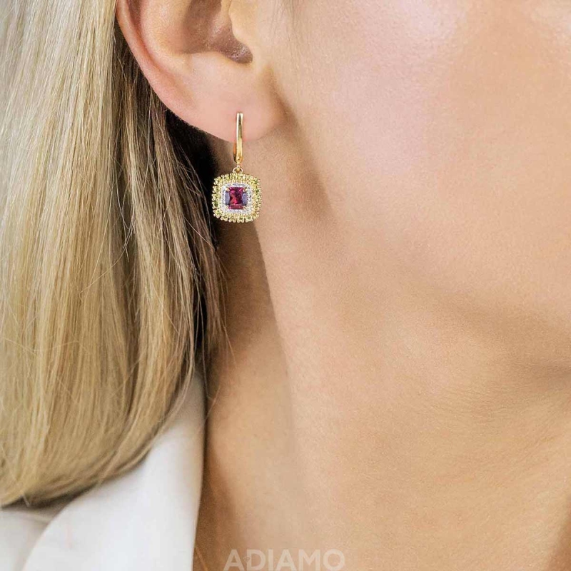 Kolczyki z rodolitami, perydotami i diamentami (E90183 Y A RH) - zdjęcie: 2