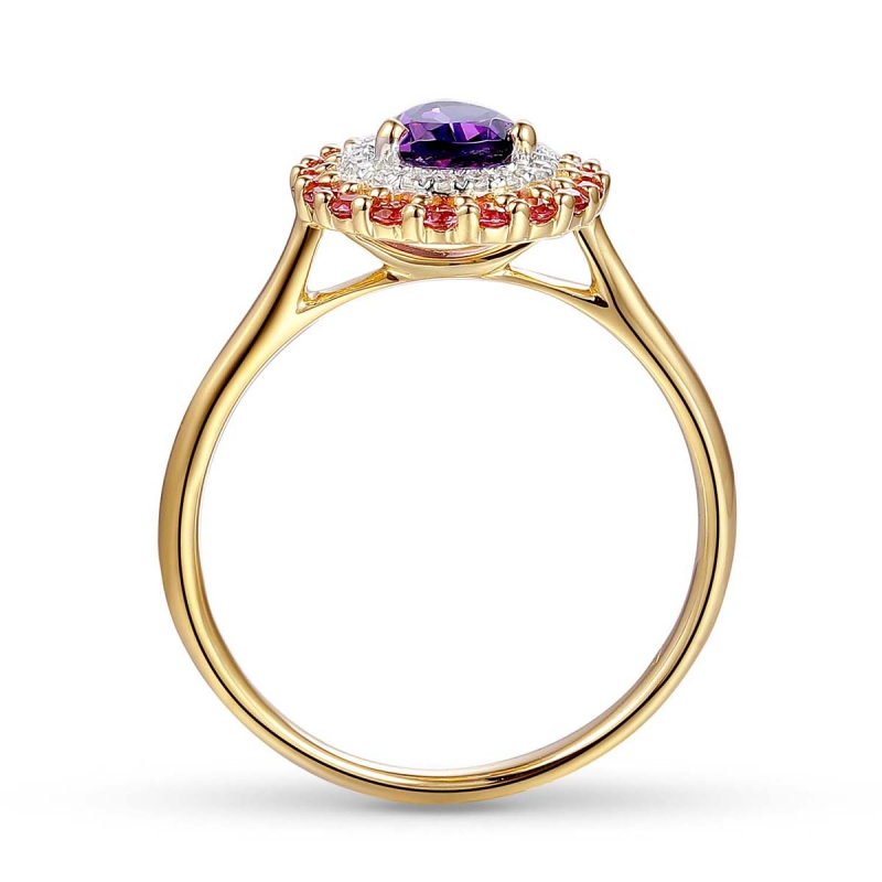 Pierścionek z ametystem, rodolitami i diamentami (R90190 Y AM): 10 - zdjęcie: 4