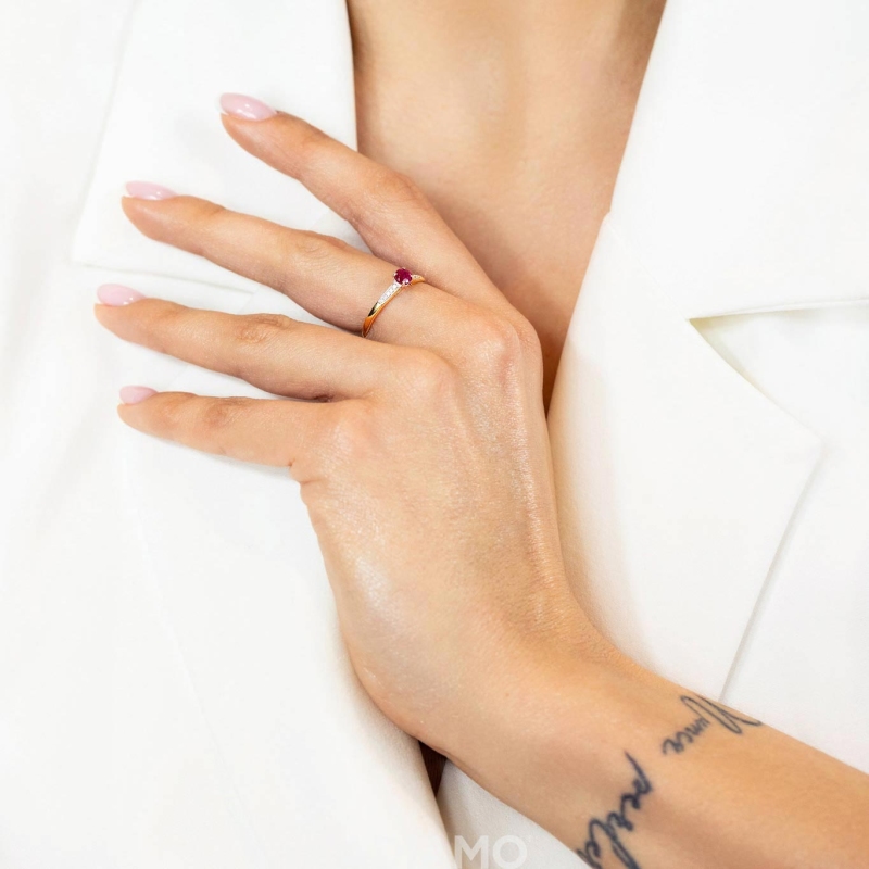 Pierścionek z rubinem i diamentami (R78035 YW RU): 7 - zdjęcie: 2