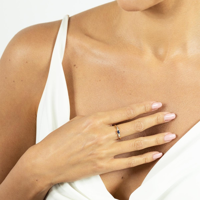 Pierścionek z szafirem i diamentami (R82444 Y SA): 8 - zdjęcie: 2