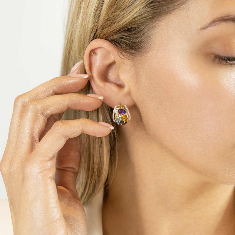 Kolczyki z kolorowymi kamieniami i diamentami (E43720 Y A) - zdjęcie: 2