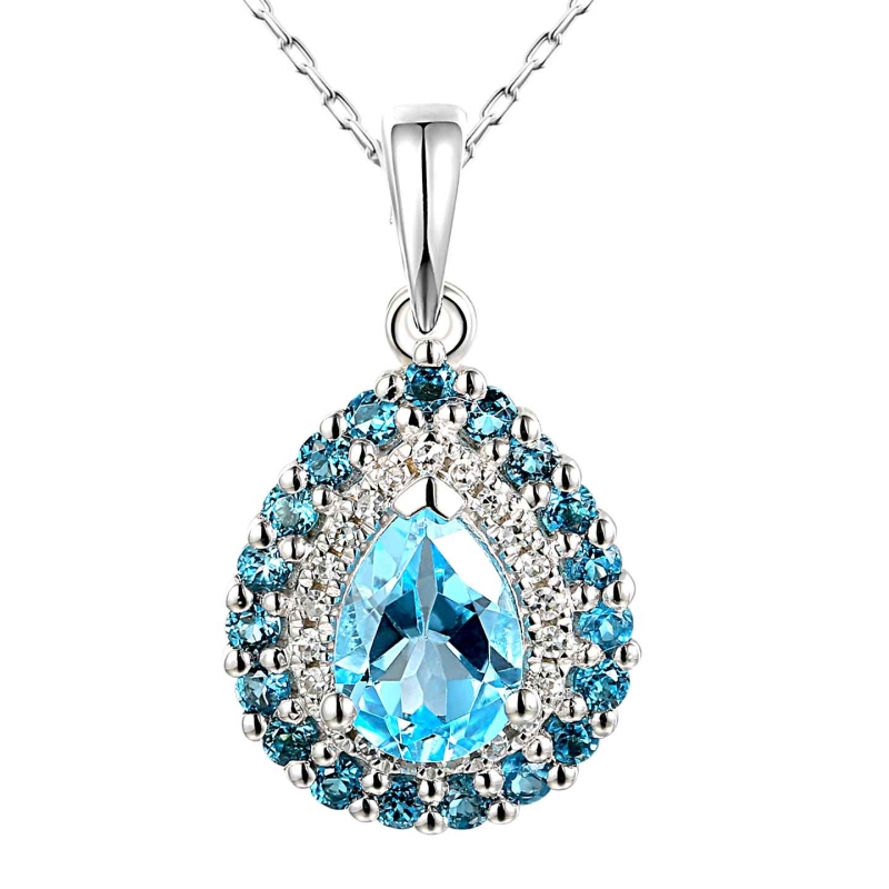 Zawieszka z niebieskimi topazami i diamentami (P90190 W BT) - zdjęcie: 1