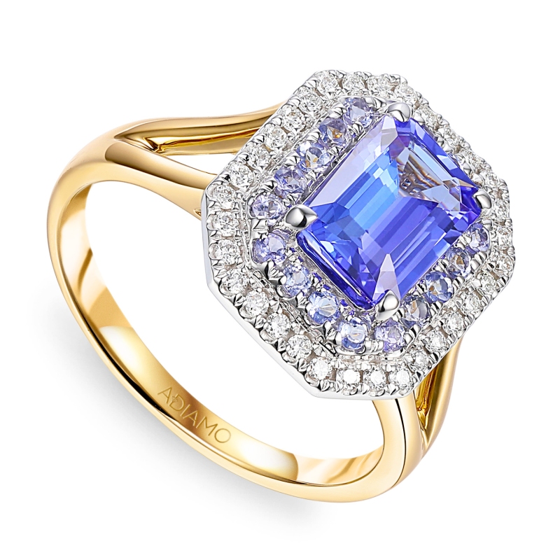 Pierścionek z tanzanitem i diamentami (R88813 YW T): 10 - zdjęcie: 1