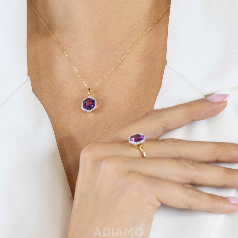 Zawieszka z ametystem i diamentami (P84152 Y AM) - zdjęcie: 2