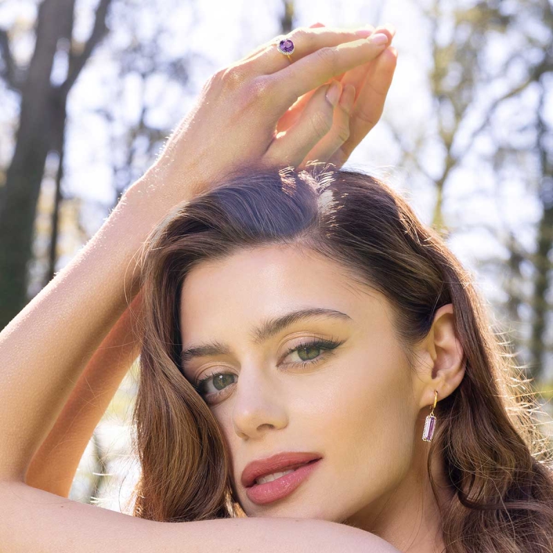 Kolczyki z różowym ametystem i diamentami (E82528 Y A PAM) - zdjęcie: 2