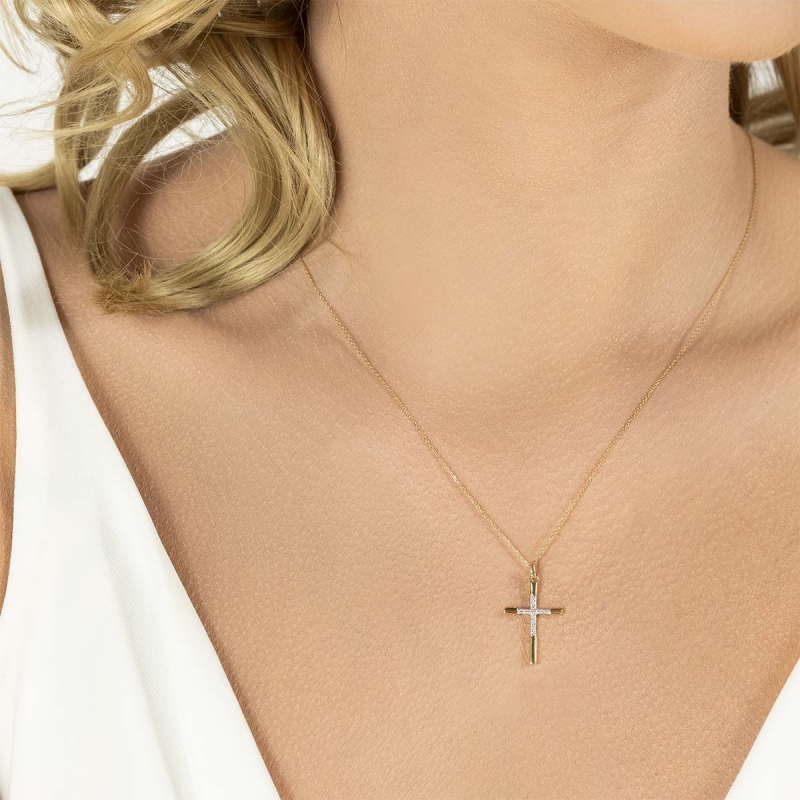 Zawieszka złoty krzyżyk z diamentami (P34339 Y) - zdjęcie: 2