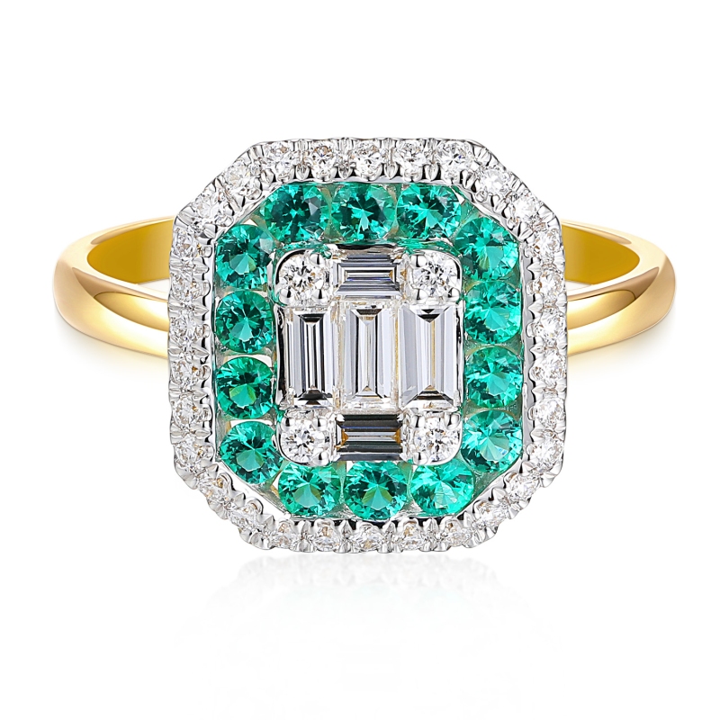 Pierścionek ze szmaragdami laboratoryjnymi (R98892 Y LGEM): 16 - zdjęcie: 3