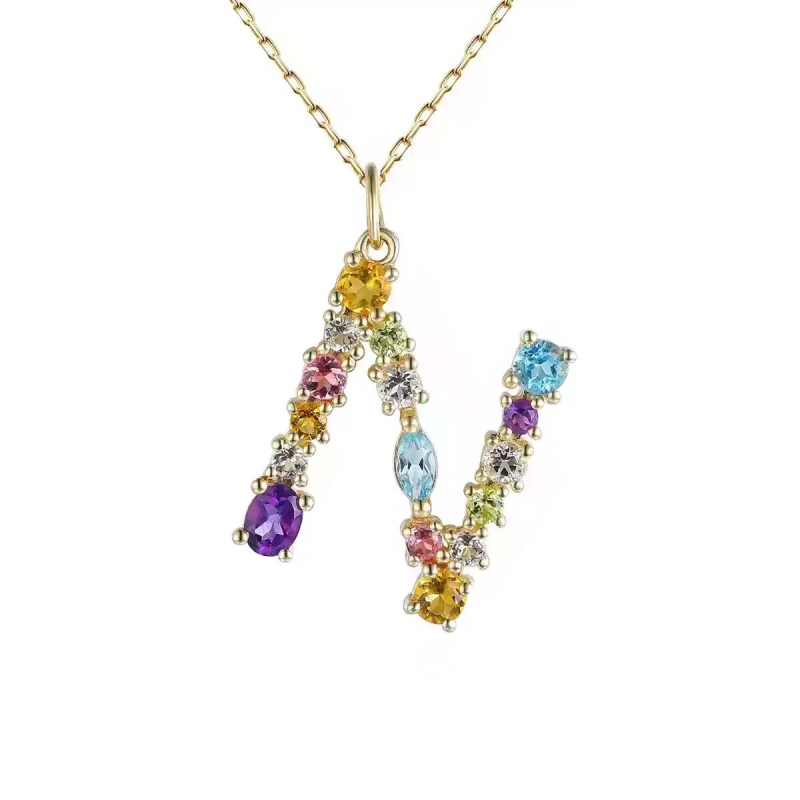 Zawieszka literka N z kolorowymi kamieniami (P84508 Y) - zdjęcie: 1