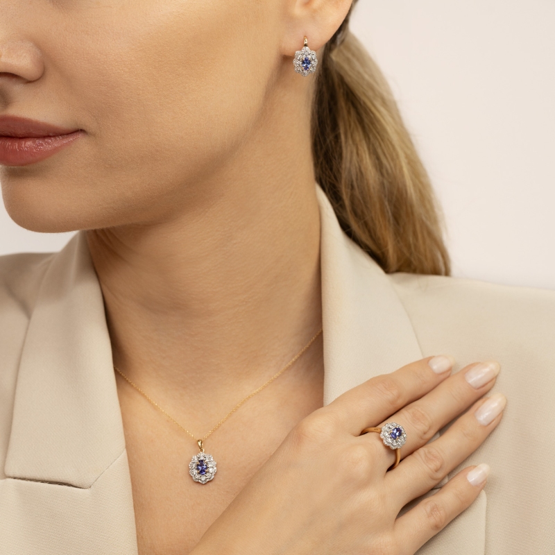 Pierścionek z tanzanitem i diamentami (R83432 Y T) - zdjęcie: 6