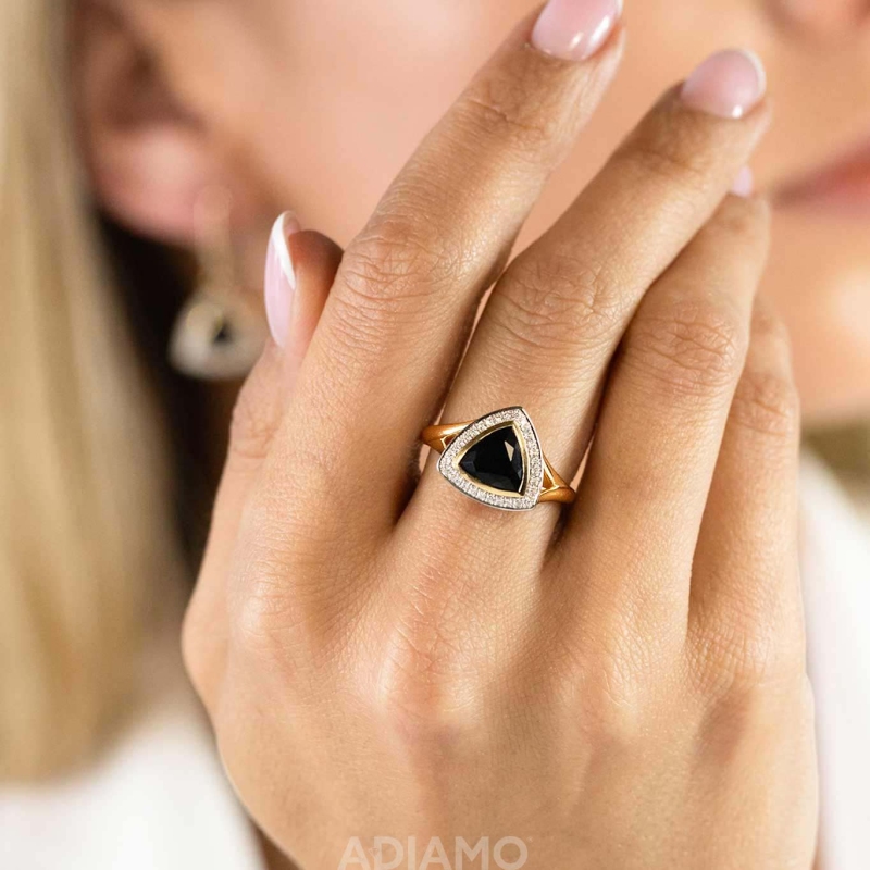 Pierścionek z czarnym agatem i diamentami (R56809 Y BAG): 10 - zdjęcie: 2