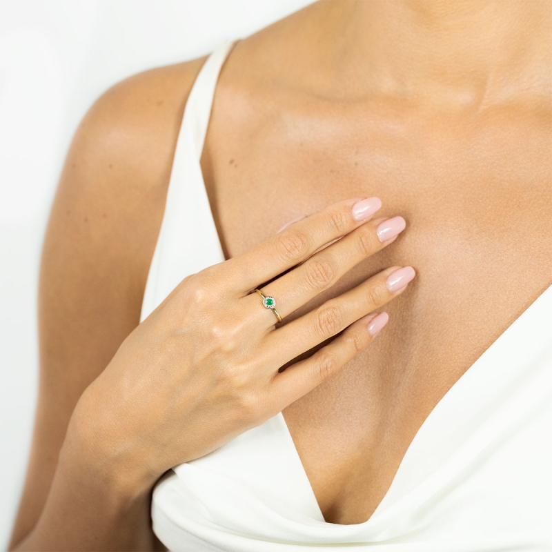 Pierścionek ze szmaragdem i diamentami (R69341 EM): 7 - zdjęcie: 2