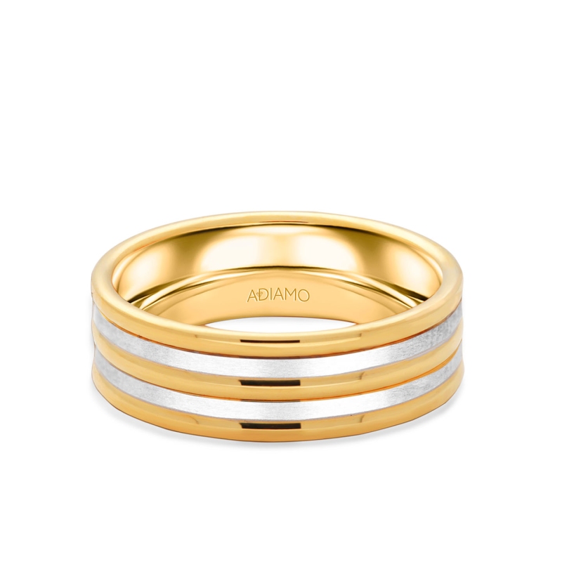 Obrączka ślubna damska, dwukolorowe złoto, płaska, 6 mm: 7 - zdjęcie: 1