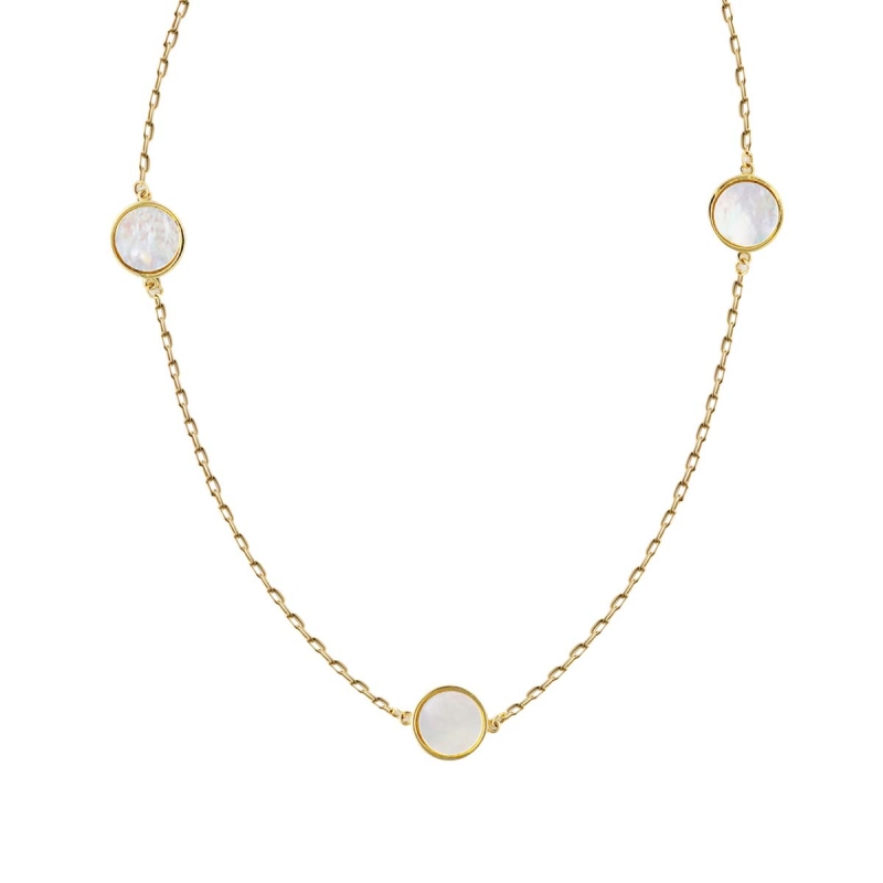 Naszyjnik złoty z kółeczkami z masy perłowej (N11017 Y) - zdjęcie: 1