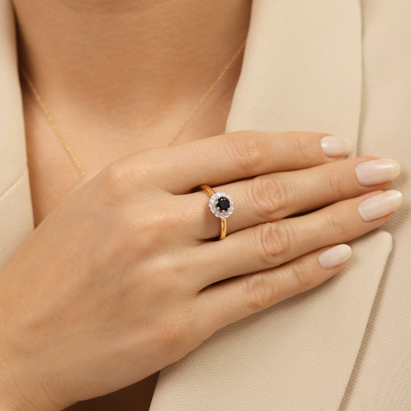 Pierścionek z szafirem i diamentami (R82050 Y SA): 10 - zdjęcie: 2